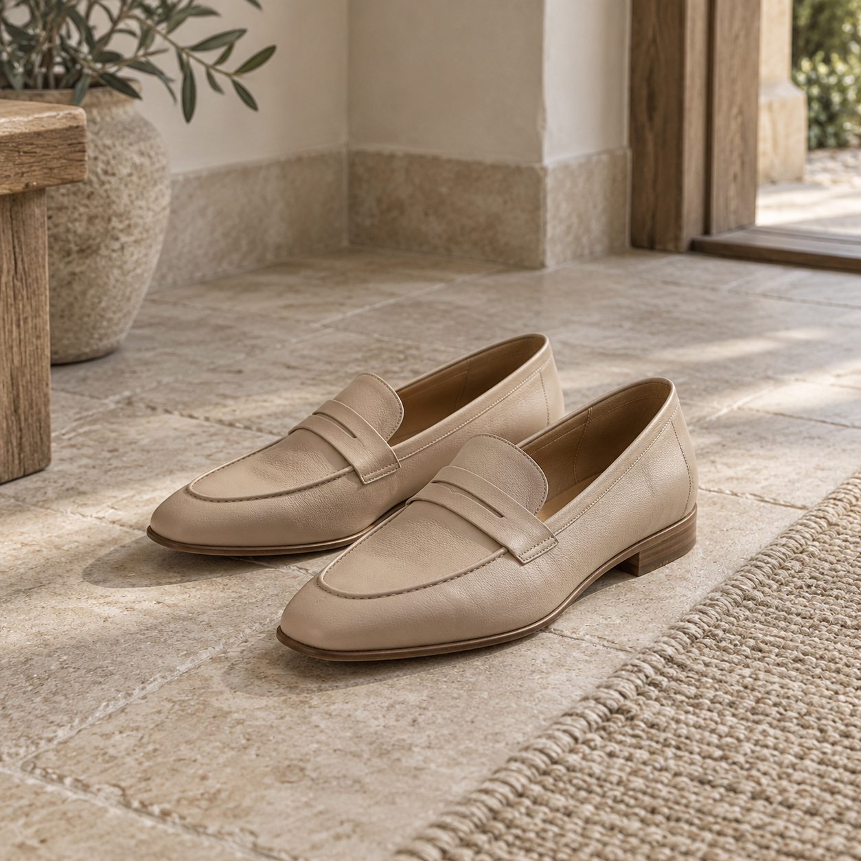 Mocassins en cuir clair dans l'entrée