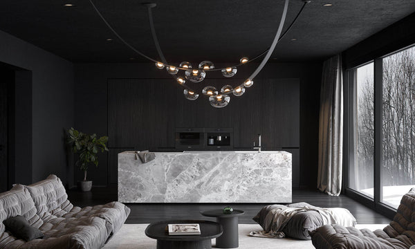Lights of Scandinavia - Sash - Simple yet astonishing belt chandelier. Modern minimalistic design, 1.5mm stainless steel with a vacuum plated gold surface and polymer silicone lampshade. Long-life LED chip. Suitable for: Lobbies, bedrooms, living rooms, dining rooms, staircases, etc.