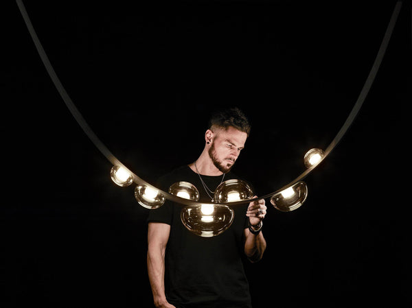 Lights of Scandinavia - Sash - Simple yet astonishing belt chandelier. Modern minimalistic design, 1.5mm stainless steel with a vacuum plated gold surface and polymer silicone lampshade. Long-life LED chip. Suitable for: Lobbies, bedrooms, living rooms, dining rooms, staircases, etc.