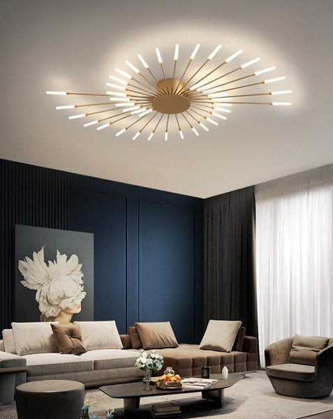 Lights of Scandinavia – Macig Wand – Deckenmontierter LED-Kronleuchter. Passt in die meisten Räume – Wohnzimmer, Schlafzimmer usw. Erzeugt eine helle und dennoch harmonische Atmosphäre mit einem magischen, warmen, diffusen Wasserfall. Körper und Rahmen aus Eisen, Enden aus Milchglas. Warmes Licht. Der Zauberstab ist in 6 verschiedenen Größen erhältlich: 12 Köpfe – 12 W, Durchmesser 80 cm, Höhe 7 cm, 8–12 m²